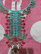 Front Embroidery Red White Striper 2Pcs Suit Girls