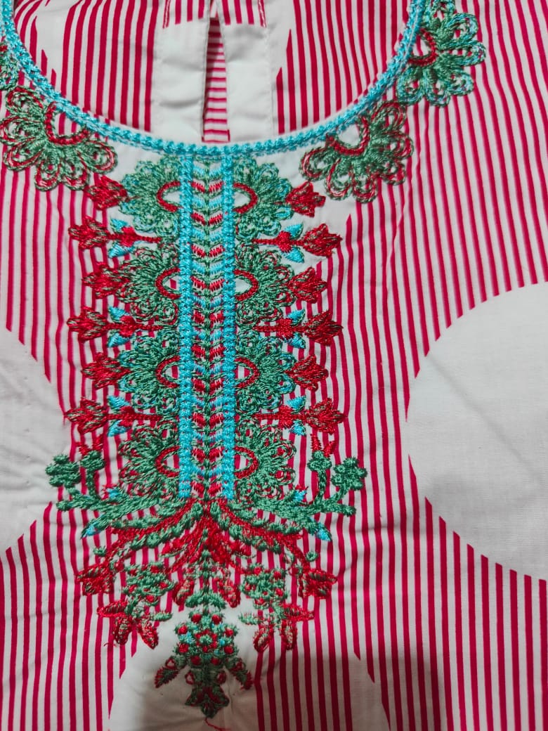 Front Embroidery Red White Striper 2Pcs Suit Girls