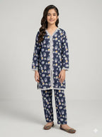 Diamond Print Navy 2Pcs Suit Girls