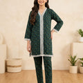 Green Flower Black 2Pcs Suit Girls