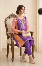 Purple Pink Penal Frock 2 Pcs Suit For Women