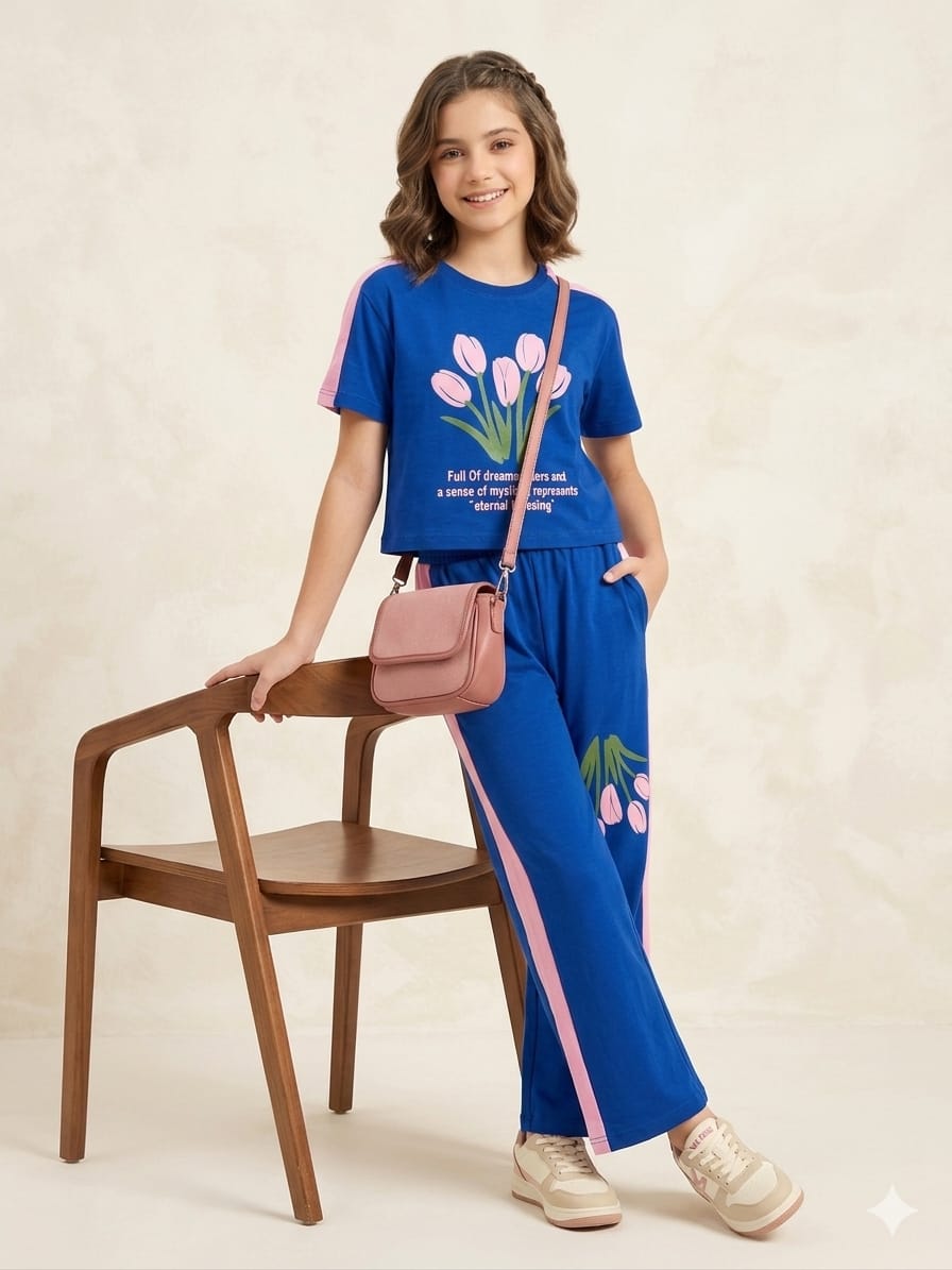 Fallover Love Royal Blue Baggi Trouser Shirt Girls ( N )