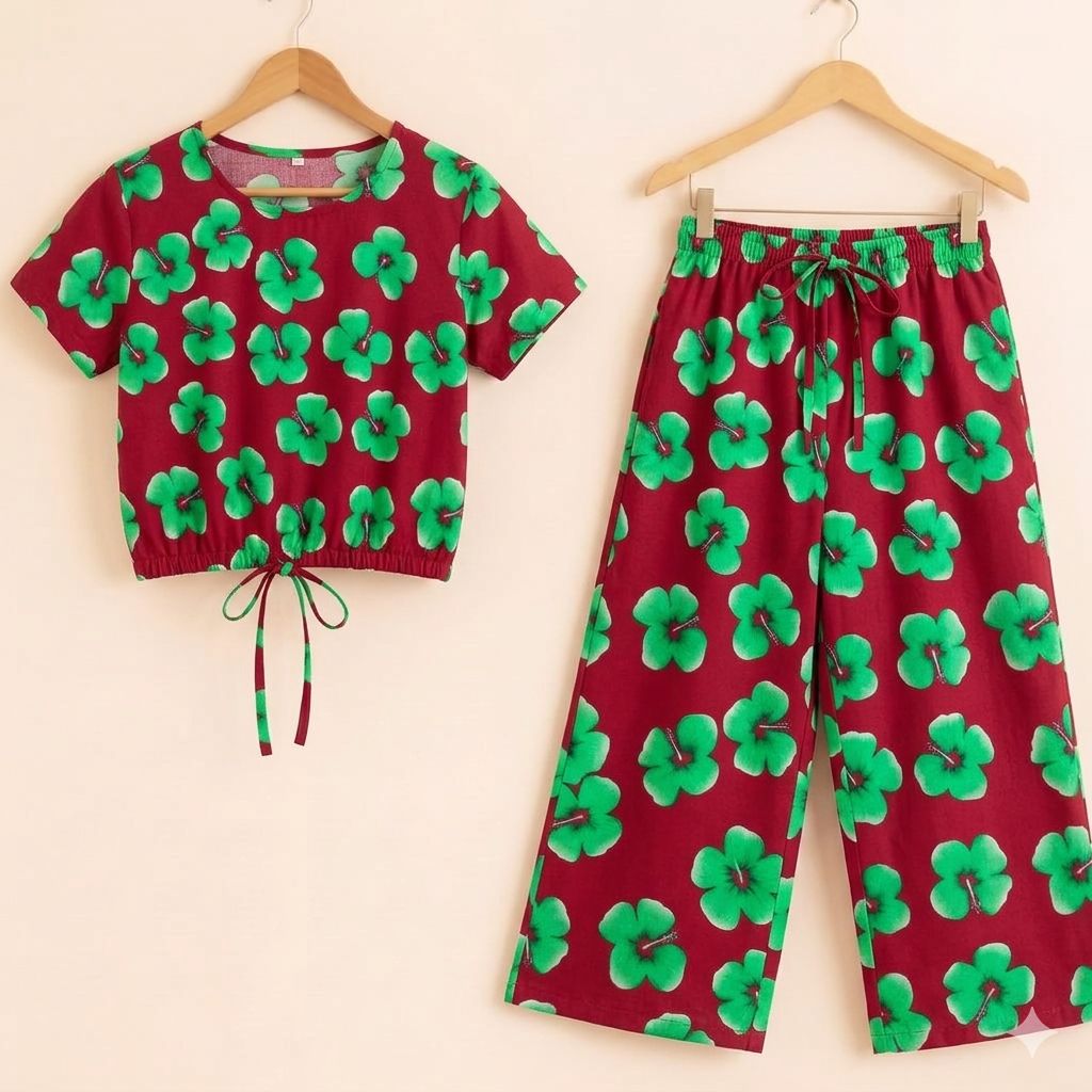 Sun Flower Half Sleeve Mahroon Skate Fish Girls (R-450,454)