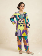 Front Embroidery  Zig Zag 2Pcs Suit Girls
