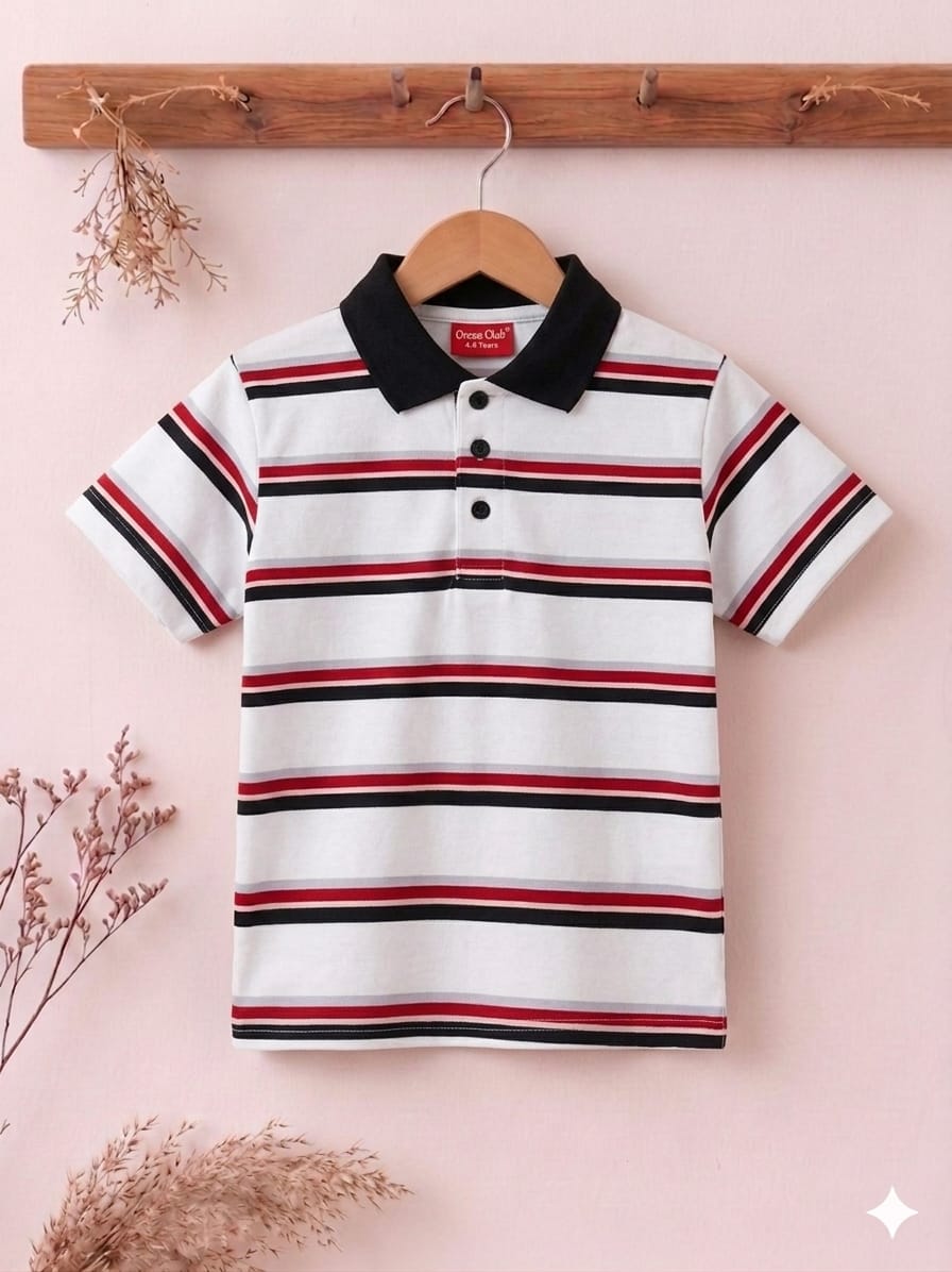 Red Edge Striper White Collar T-Shirt Boys