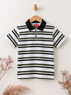 Ivory Black Striper White Collar T-Shirt Boys
