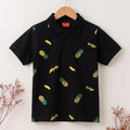 Pineapple Print Black Collar Polo Boys
