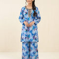 Front Embroidery Blue Flower Sky 2Pcs Suit Girls