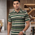 Green Striper Mehndi Collar T-Shirt For Men's