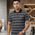 Black White Striper Black Collar T-Shirt For Men's