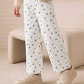 Blue Flower All Over Print White Cotton Pant Girls