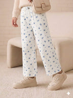 Blue Flower All Over Print Cotton Pant Girls