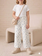 Blue Flower All Over Print Cotton Pant Girls