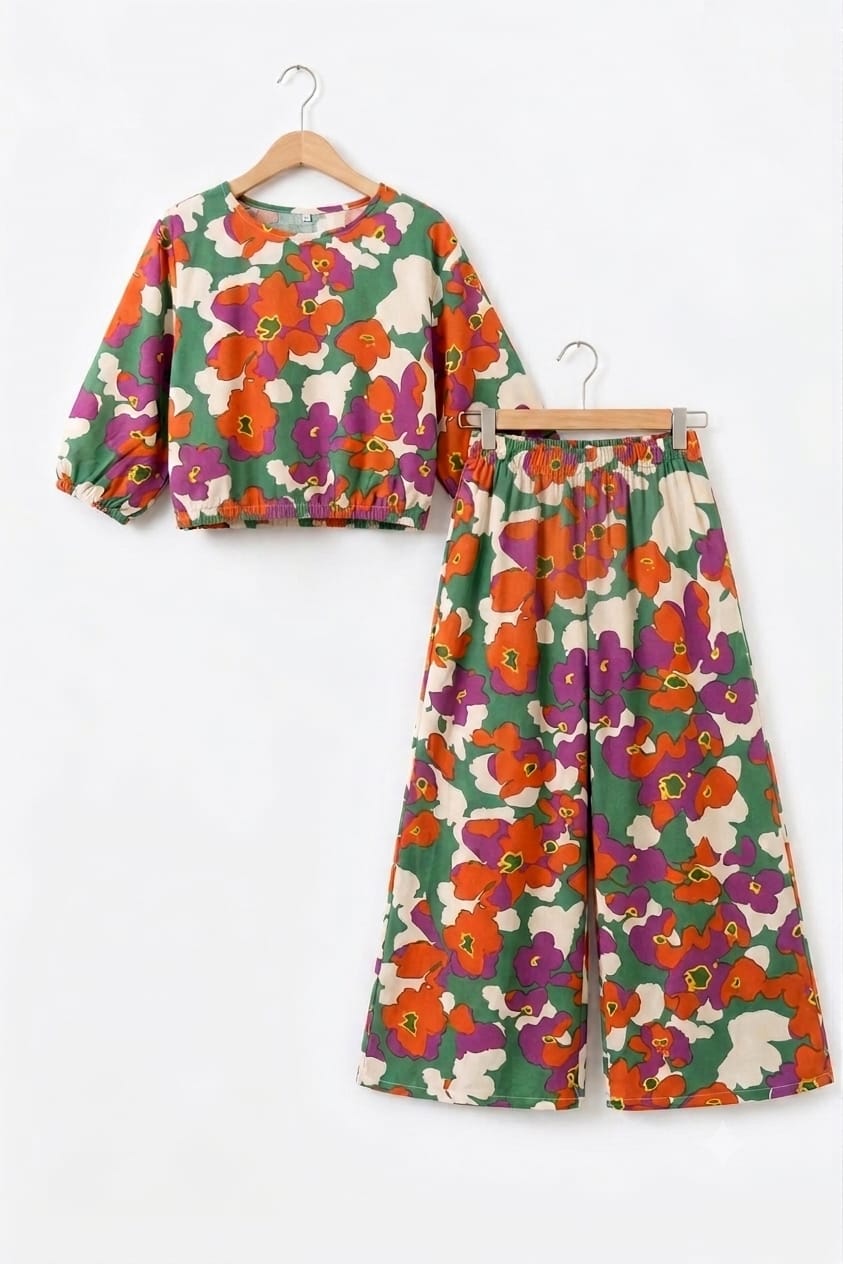 Pink White Flower Full Sleeve Green Skate Fish ( R-508 N )