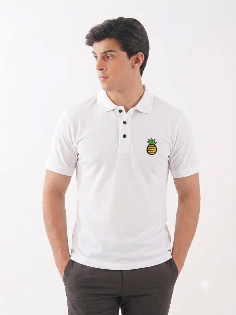 Pineapple Logo White Collar Polo-Mens
