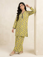 Gray Flower Yellow Two Pieces Suit- Women