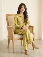 Brown Flower Print Yellow Two Pieces- Women