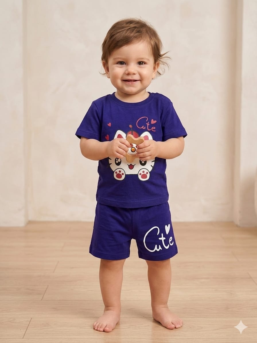 Cute Kitty Royal Blue Nicker Suit New Born