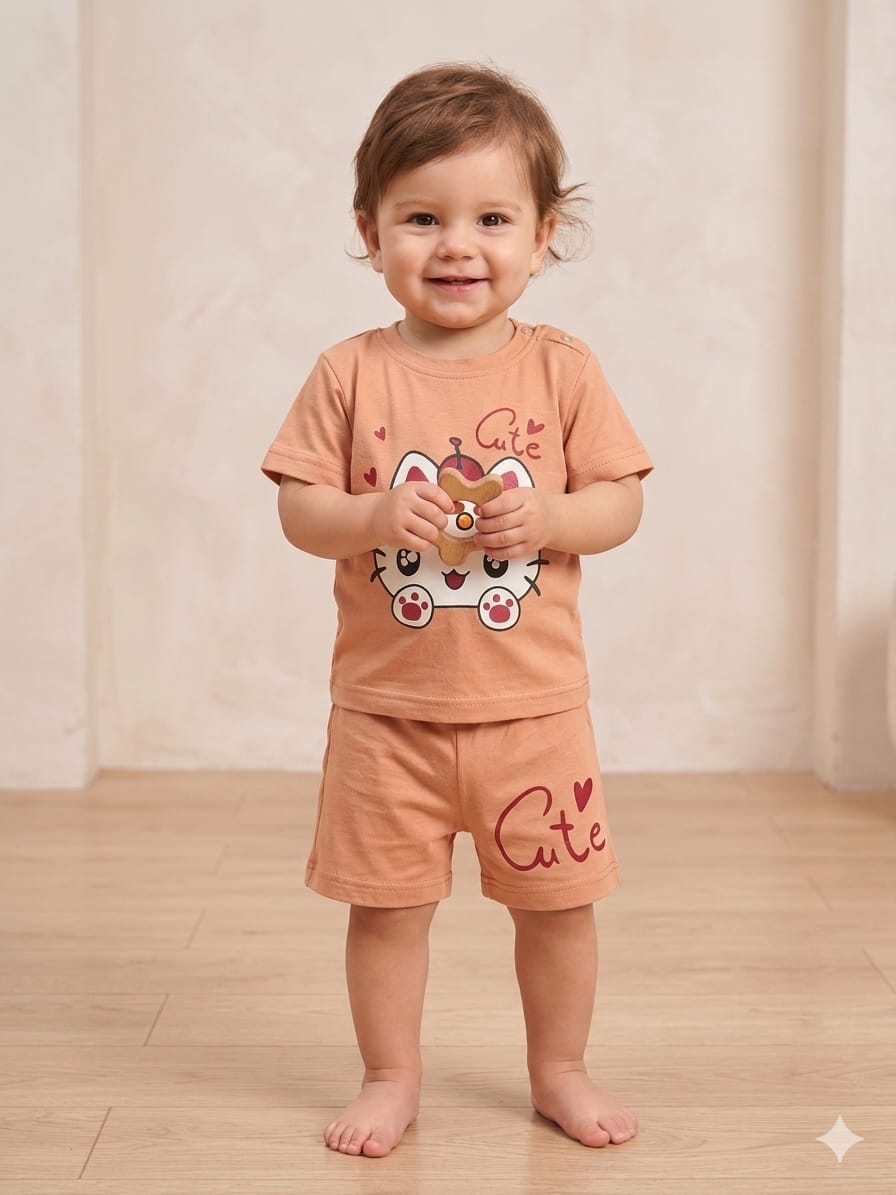 Cute Kitty Peach Nicker Suit New Born