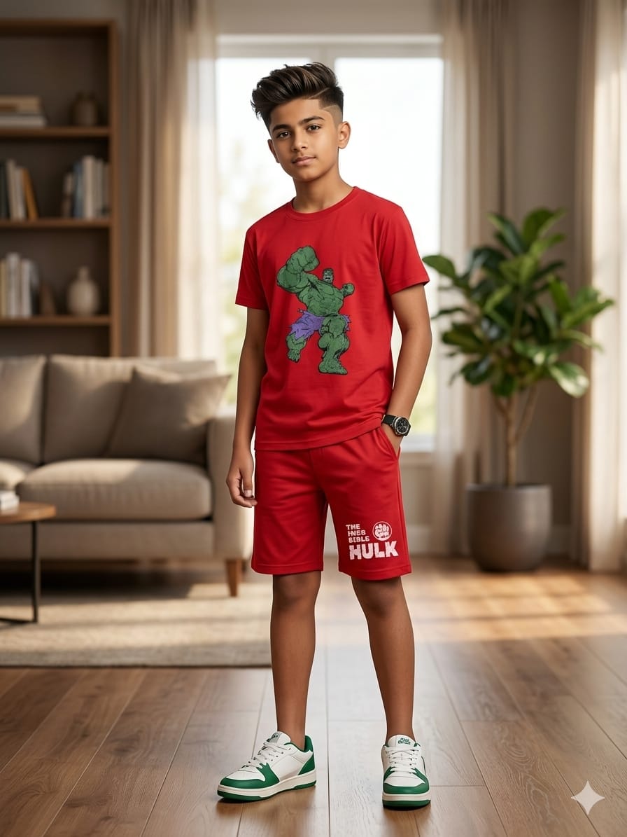 Hulk Print Red Nicker Suit- Boys