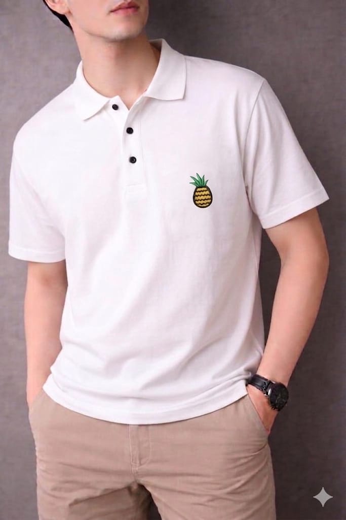 Pineapple Logo White Collar Polo-Mens
