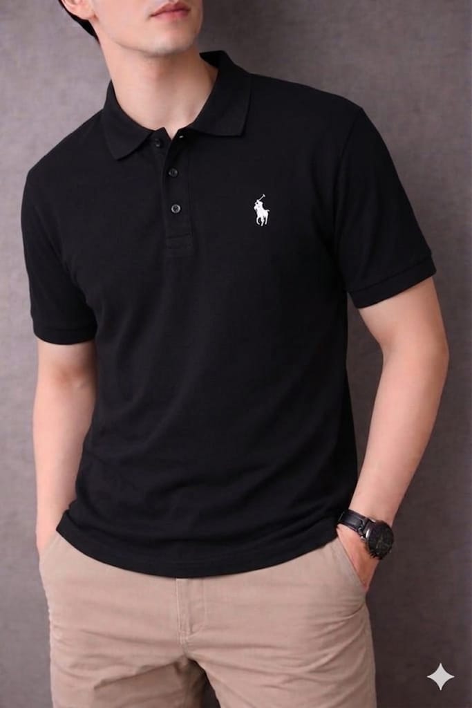 Ferrari Logo Black Collar Polo-Mens