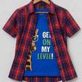 My Level Print Blue Inner Red Double Casual Shirt Boy (R-419 N)