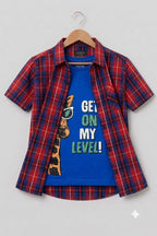 My Level Print Blue Inner Red Double Casual Shirt Boy (R-273)