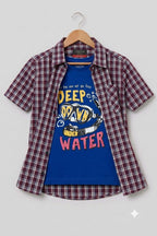 Deep Water Blue Inner Mahroon Double Casual Shirt Boy