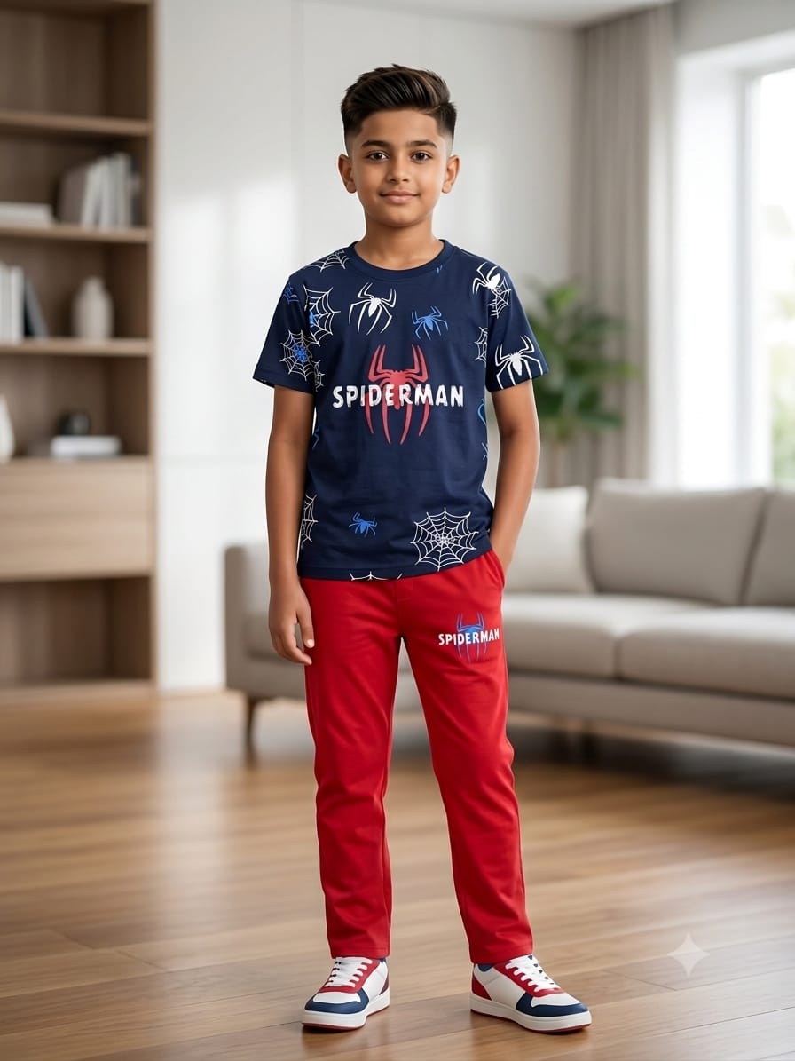 Spiderman Print Navy Trouser Shirt Boys (R-427)