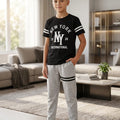 New York Print Black Trouser Shirt Boys (R-400)