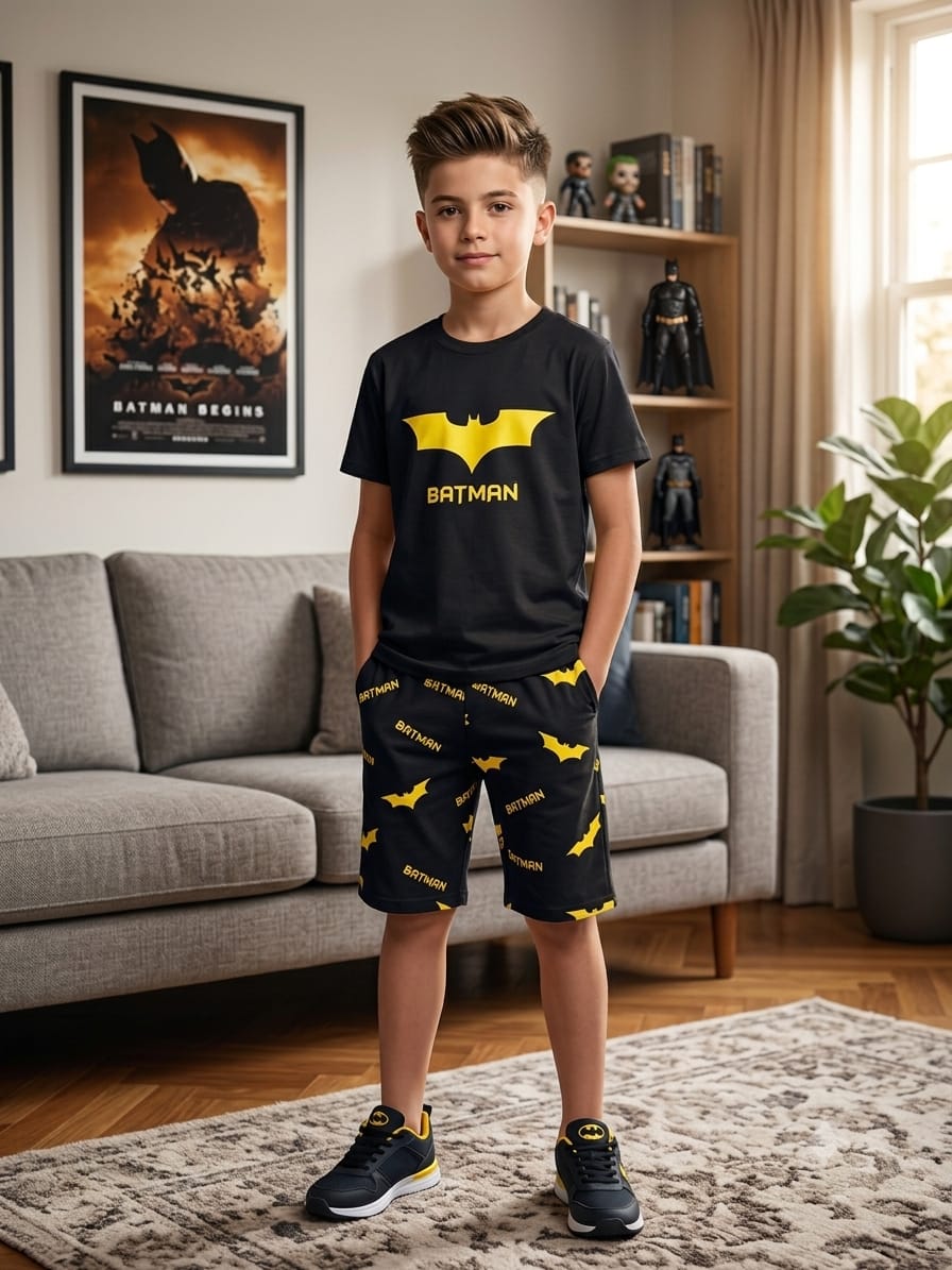 Batman Print Charcoal Nicker Suit Boys ( R-147 )