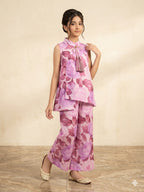Pink Leaves Sleeveless Light Purple Angrakha Style Pairs Girls (R-533)