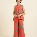 Sky Flower Sleeveless Orange Angrakha Style Pairs Girls (R-533 N)