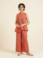 Sky Flower Sleeveless Orange Angrakha Style Pairs Girls (R-533)