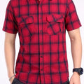 Both Side Pocket Half Sleeve Red Casual Shirt Men's (R-324 N)