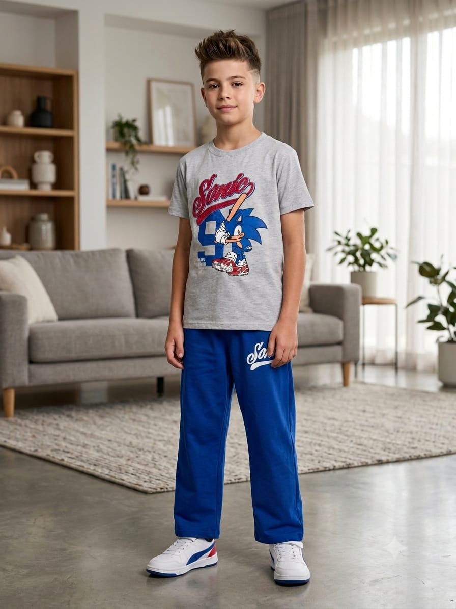 Sonic Print Pista Trouser Shirt Boys (R-305)