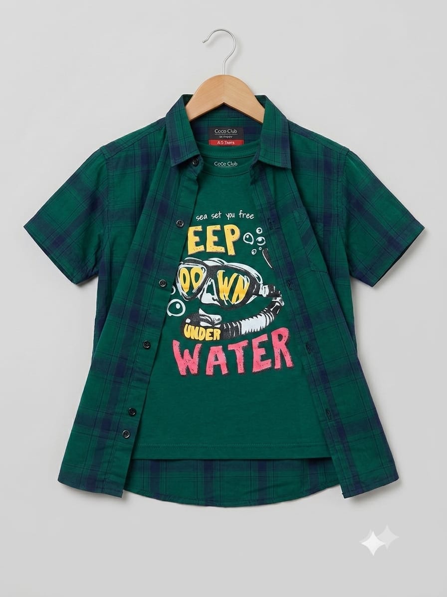 Deep Water Green Inner Green Double Casual Shirt Boys