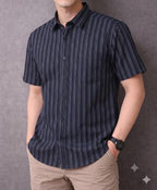 Grey Lines Half Sleeve Navy Casual Shirt Men's (R-41)