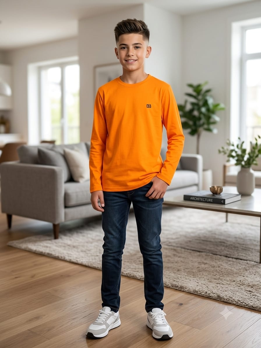 BB Logo Full Sleeve Orange T-Shirt Boys (R-147)