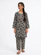 Front Embroidery Heart Print White 2Pcs Suit Girls