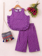 ( 2 ) White Dots Print Sleeveless Purple Pair Girls