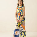 Geometric Print Cream Angrakha Style Suit- Girls