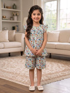 Red Flower White Frock & Short Girls