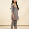 Front Lase Pink Flower Grey 2-Piece Suit Girls ( R-83 )
