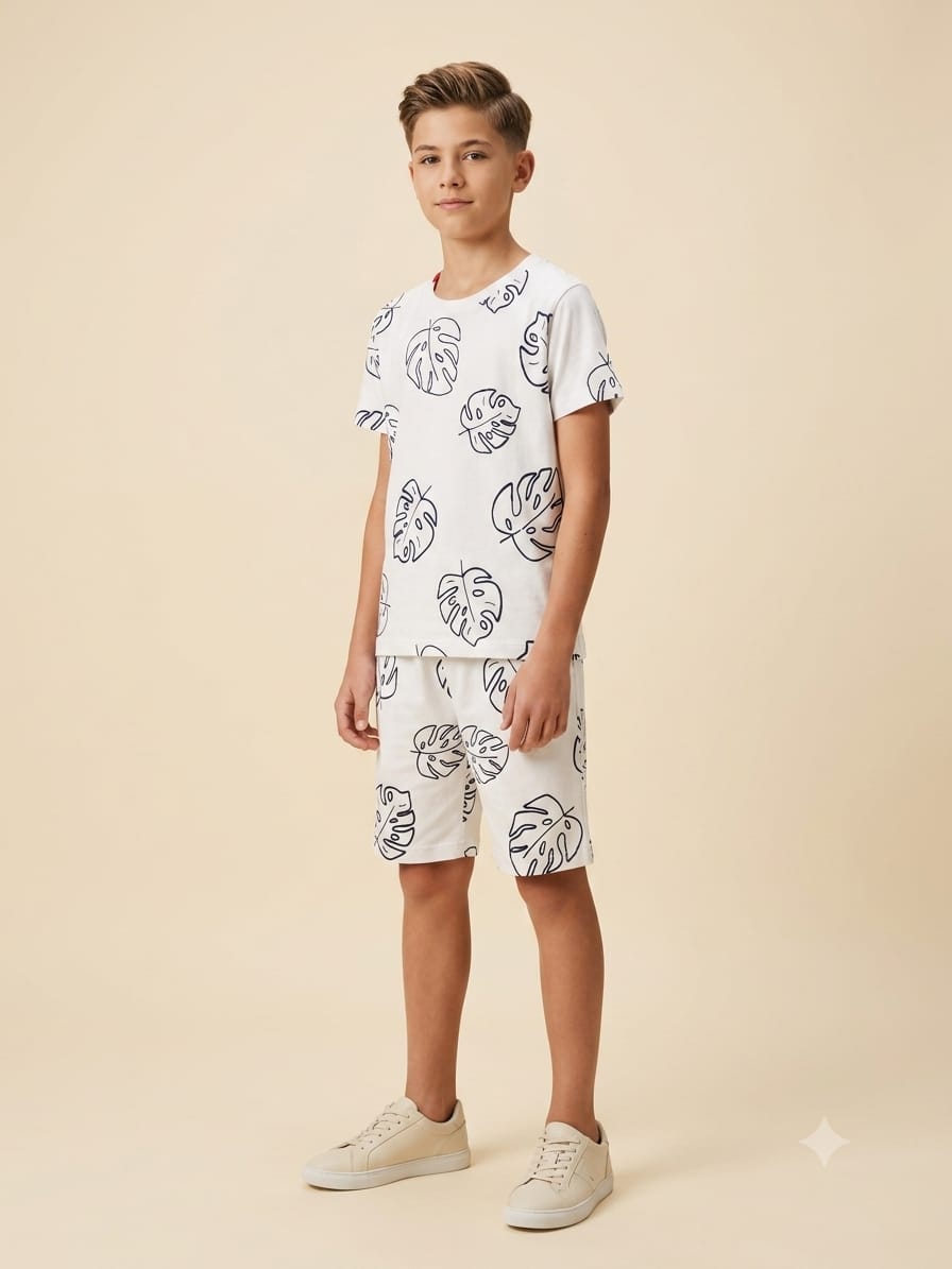 Leaf Pattern White Nicker Suit Boy