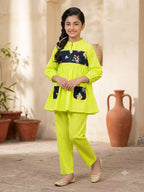 Both Side Pocket Lime Green 2Pcs Suit-Girls