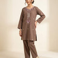 Embroidery All Over Print  Brown Suit Girls ( R-541 )