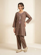 Embroidery All Over Print  Brown Suit Girls
