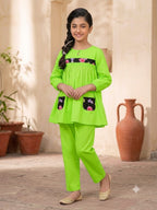 Both Side Pocket Lime 2Pcs Suit-Girls